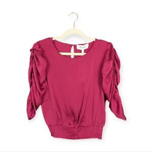 NWT Derek Lam 10 Crosby Pink Ruched Sleeve Textured Smocked Top